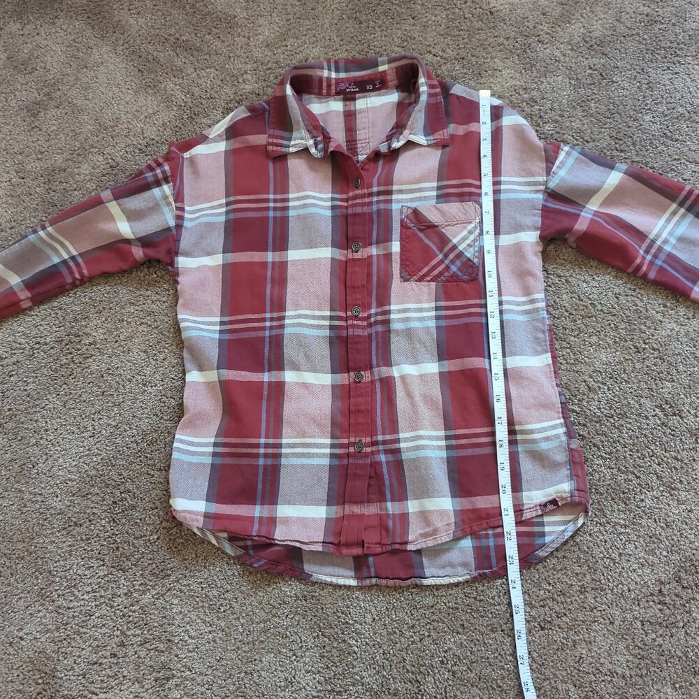 PrAna Button Down Plaid Lightweight Flannel Shirt Maroon Size XS - Picture 6 of 8